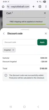 Angelad coupon verification screenshot