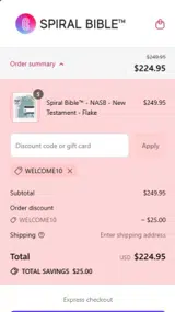 Spiral Bible coupon verification screenshot