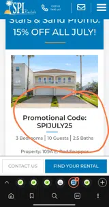 SPI Rentals coupon verification screenshot