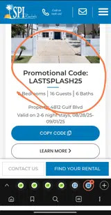 SPI Rentals coupon verification screenshot