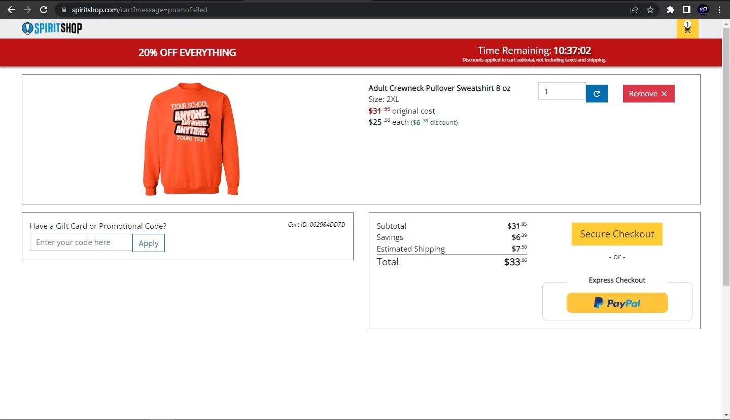 SpiritShop checkout page showing SpiritShop discount code box | Screenshot taken by SimplyCodes community member on Jun 10, 2022