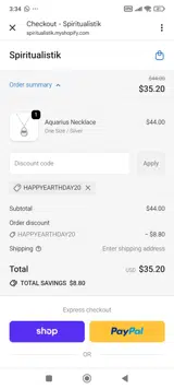 HAPPYEARTHDAY20 coupon verification screenshot