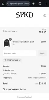 TOGETHER35 coupon verification screenshot