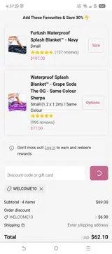 WELCOME10 coupon verification screenshot