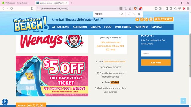 SplashDown Beach checkout page showing SplashDown Beach coupon code box | Screenshot taken by SimplyCodes community member on Jul 23, 2025