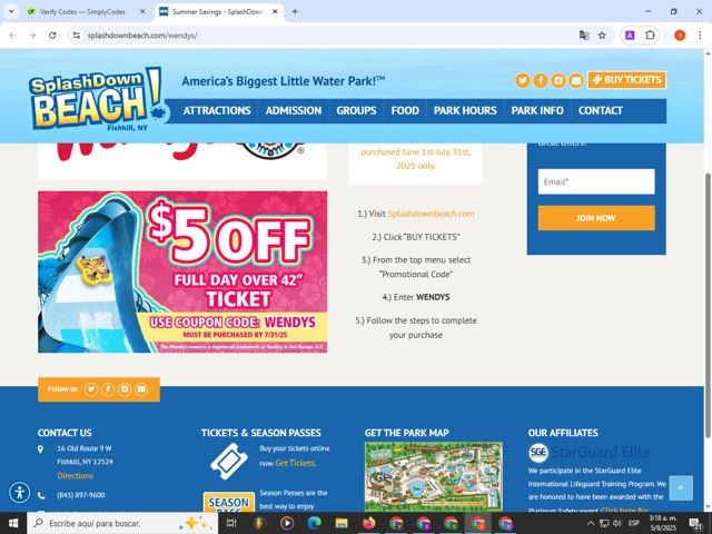 SplashDown Beach checkout page showing SplashDown Beach coupon code box | Screenshot taken by SimplyCodes community member on Aug 5, 2025