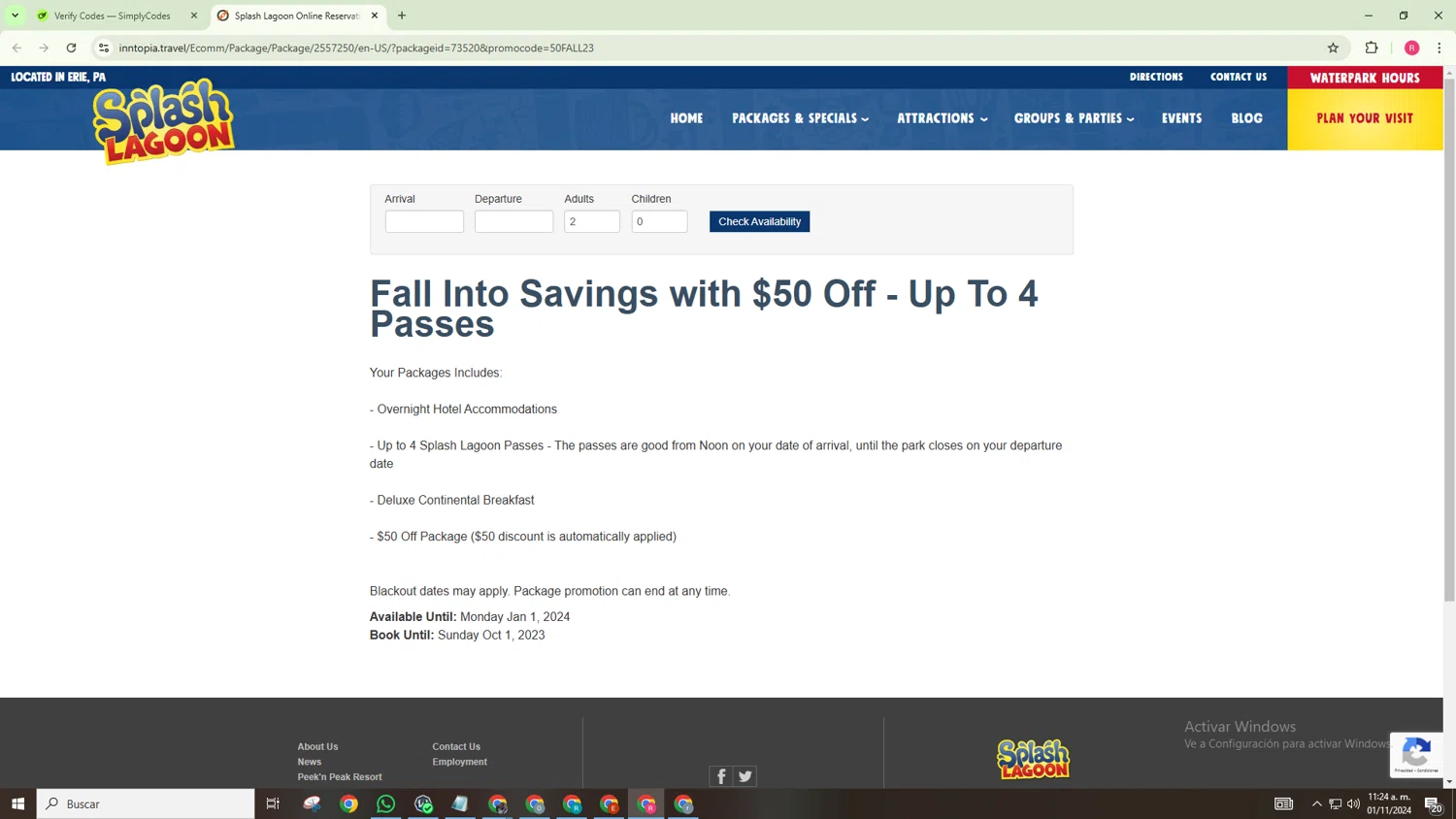 where to use Splash Lagoon promo code box