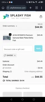 Splashy Fish coupon verification screenshot