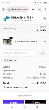 Splashy Fish coupon verification screenshot