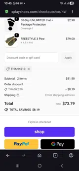 THANKS10 coupon verification screenshot