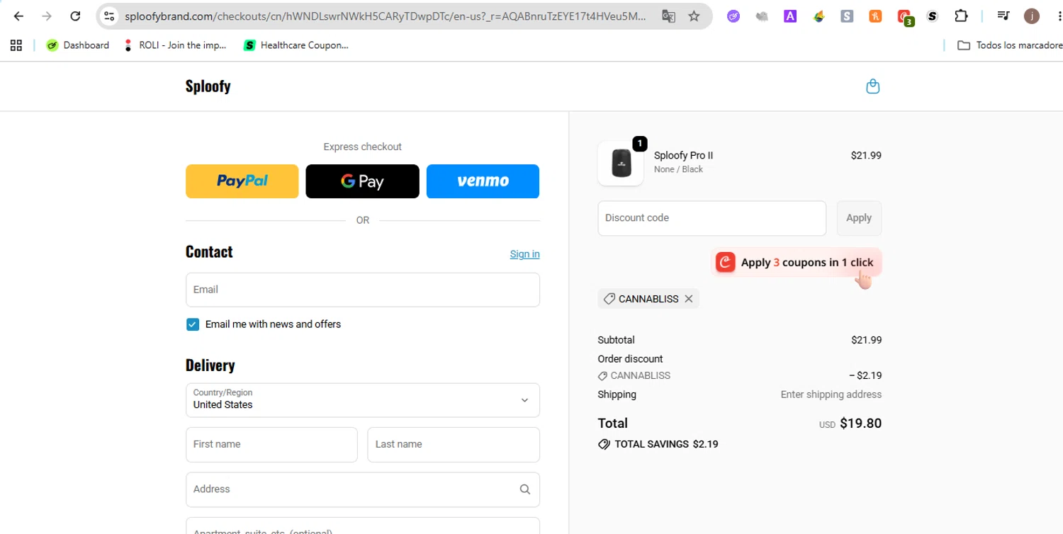 Sploofy promo code screenshot showing code CANNABLISS applied at Sploofy checkout page. Uploaded by SimplyCodes community member Jose29 on Jun 15, 2026