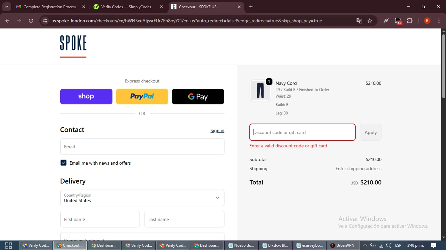 Spoke discount code screenshot showing code SPOKECS20D applied at Spoke checkout page. Uploaded by SimplyCodes community member DiscountExpert6435 on Oct 10, 2025