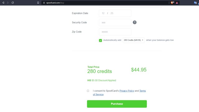 SpoofCard checkout page showing SpoofCard promo code box | Screenshot taken by SimplyCodes community member on Jul 21, 2021