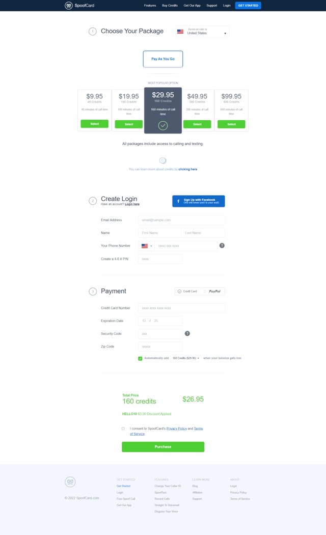 SpoofCard checkout page showing SpoofCard promo code box | Screenshot taken by SimplyCodes community member on Aug 1, 2022