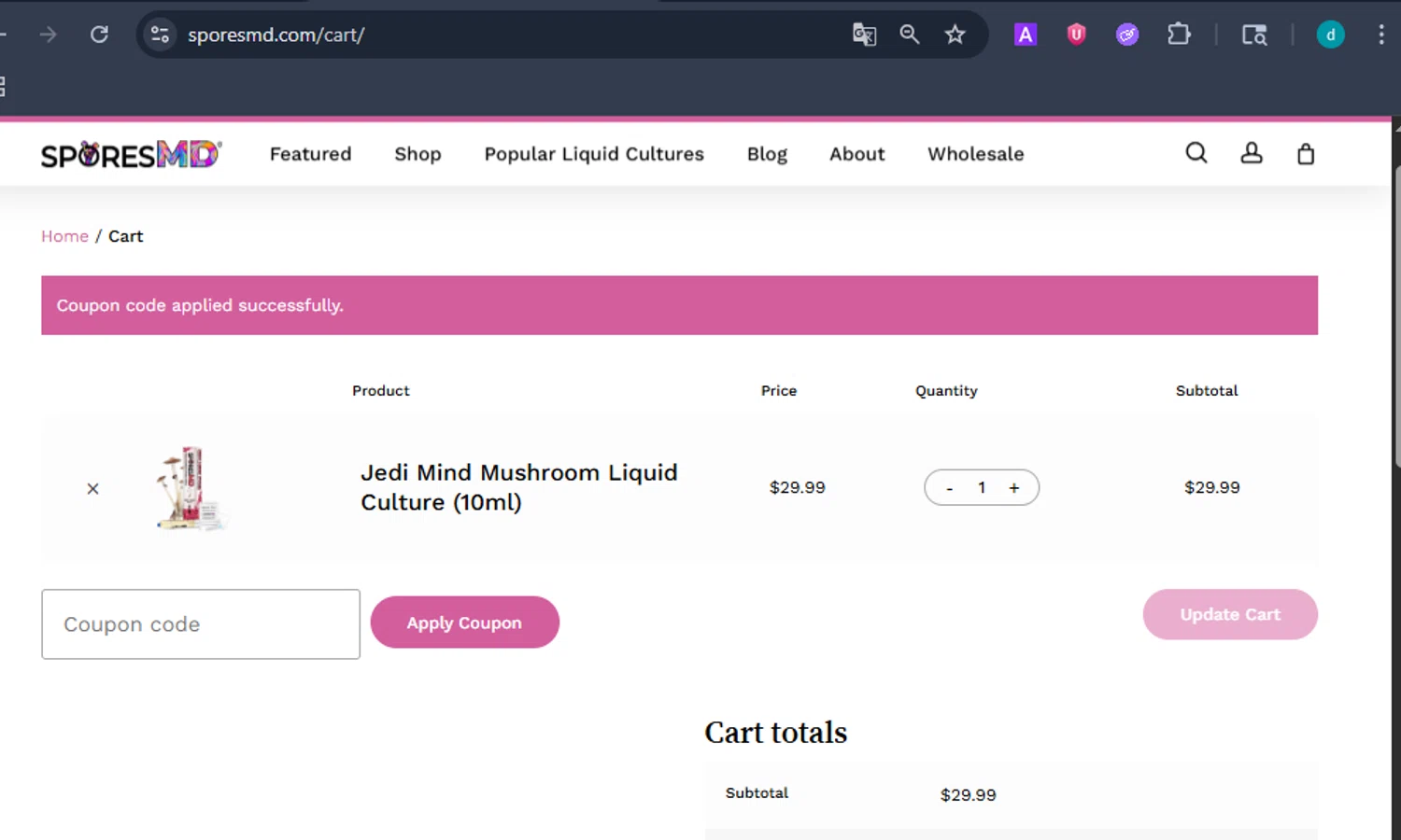 SporesMD coupon code screenshot showing code thankyou32 applied at SporesMD checkout page. Uploaded by SimplyCodes community member DiscountHero6788 on Jul 16, 2025