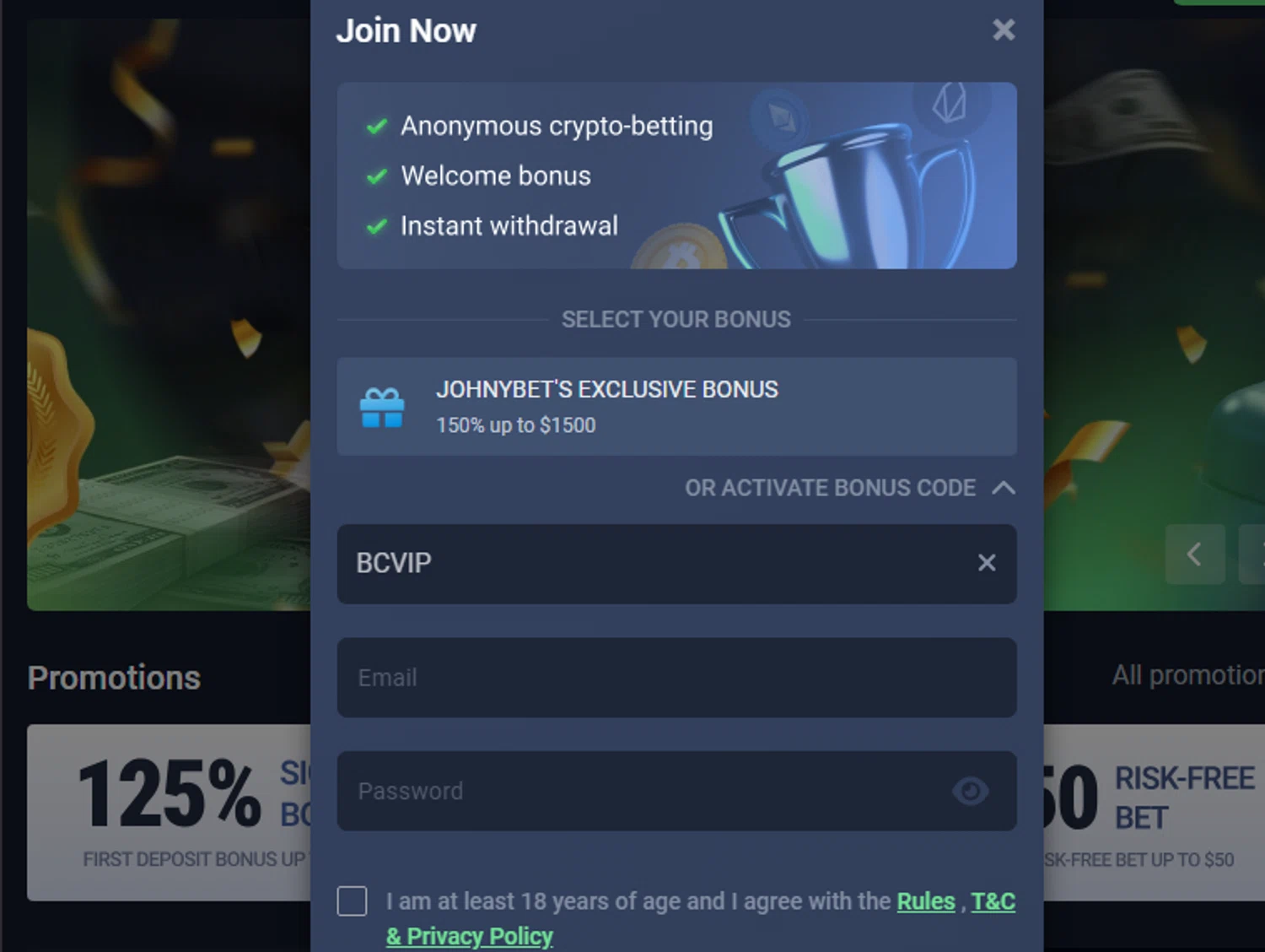 Sportbet.one checkout page showing Sportbet.one promo code box | Screenshot taken by SimplyCodes community member on Jan 24, 2026