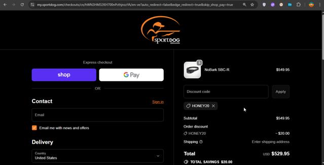 SportDog checkout page showing SportDog discount code box | Screenshot taken by SimplyCodes community member on Sep 22, 2025