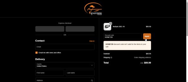SportDog checkout page showing SportDog discount code box | Screenshot taken by SimplyCodes community member on Sep 22, 2025