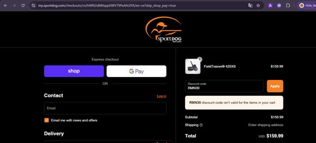 SportDog checkout page showing SportDog discount code box | Screenshot taken by SimplyCodes community member on Sep 5, 2025