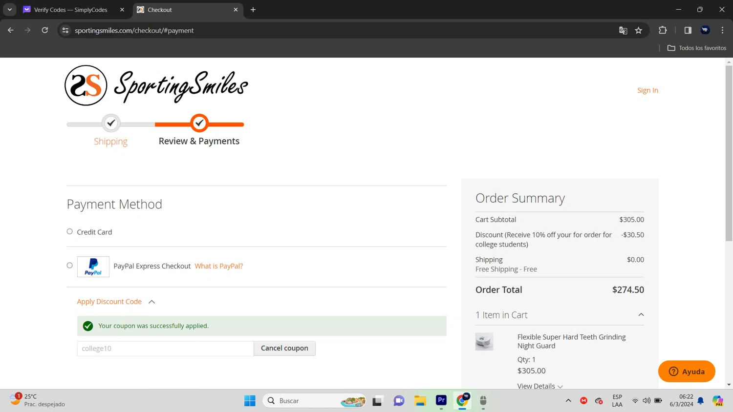 where to use Sporting Smiles promo code box