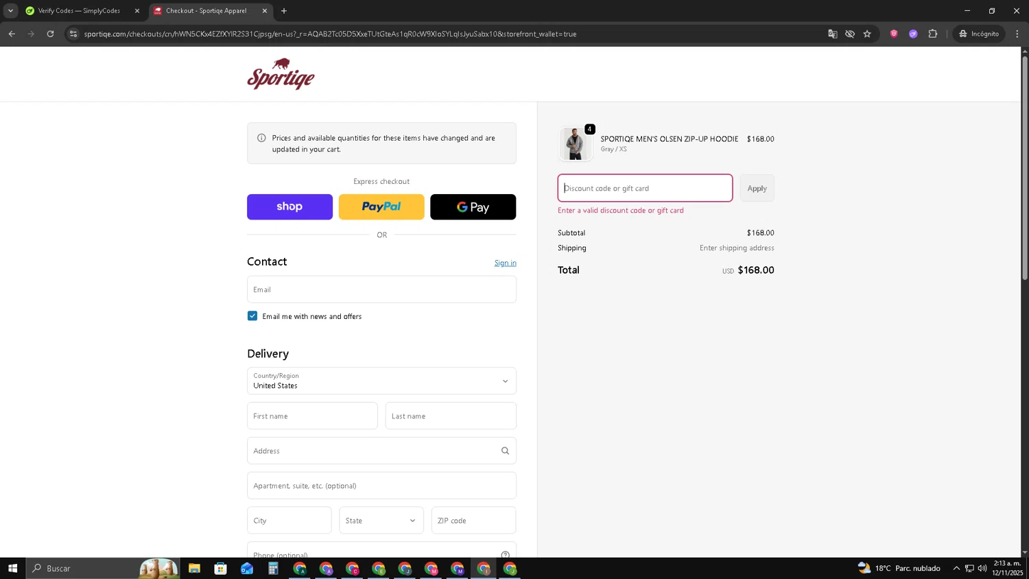 Sportiqe coupon code screenshot showing code NEW17 applied at Sportiqe checkout page. Uploaded by SimplyCodes community member pequenokalvin5 on Nov 12, 2025
