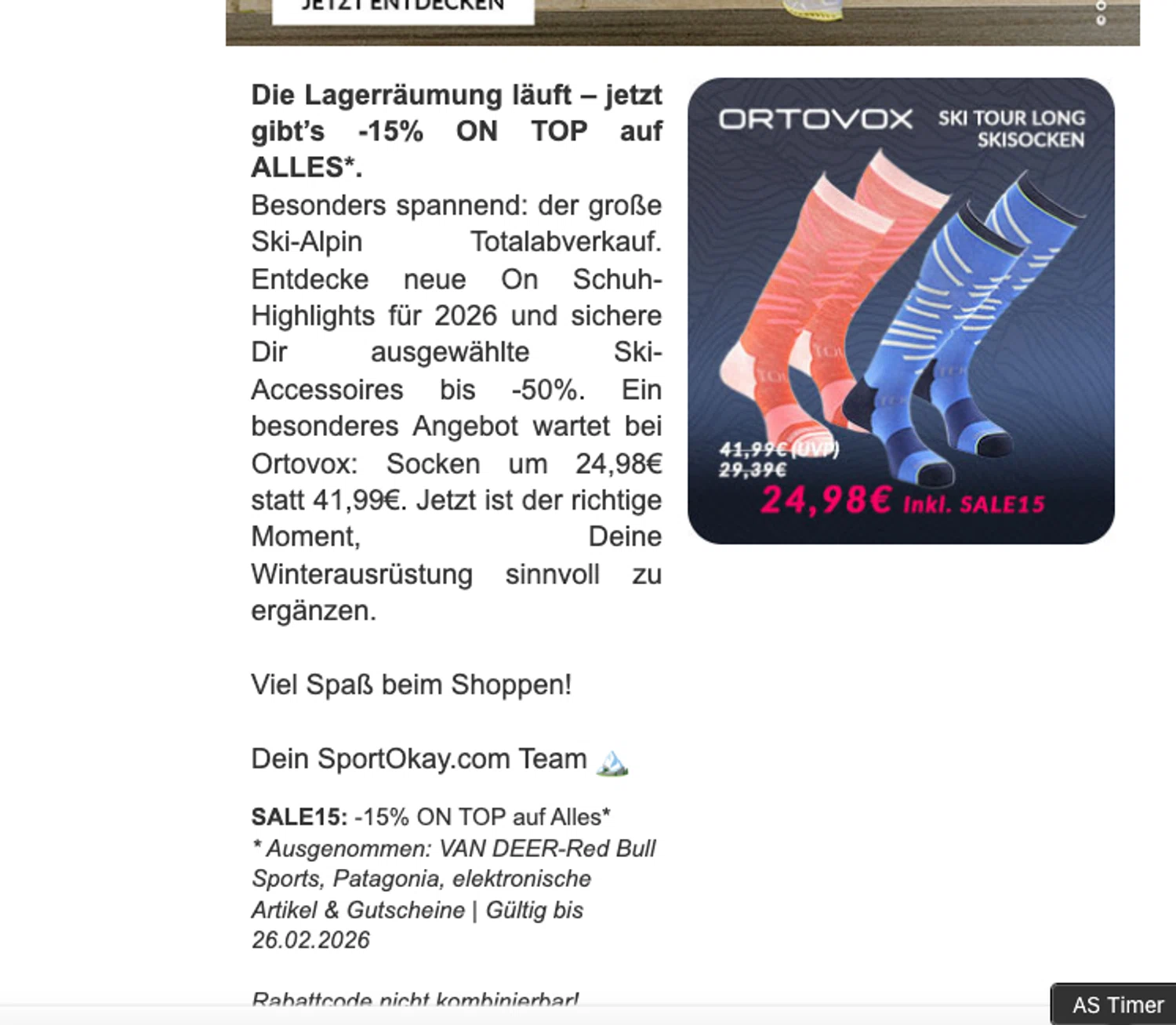 SportOkay discount code screenshot showing code SALE15 applied at SportOkay checkout page. Uploaded by SimplyCodes community member ELOIN777 on Feb 15, 2026