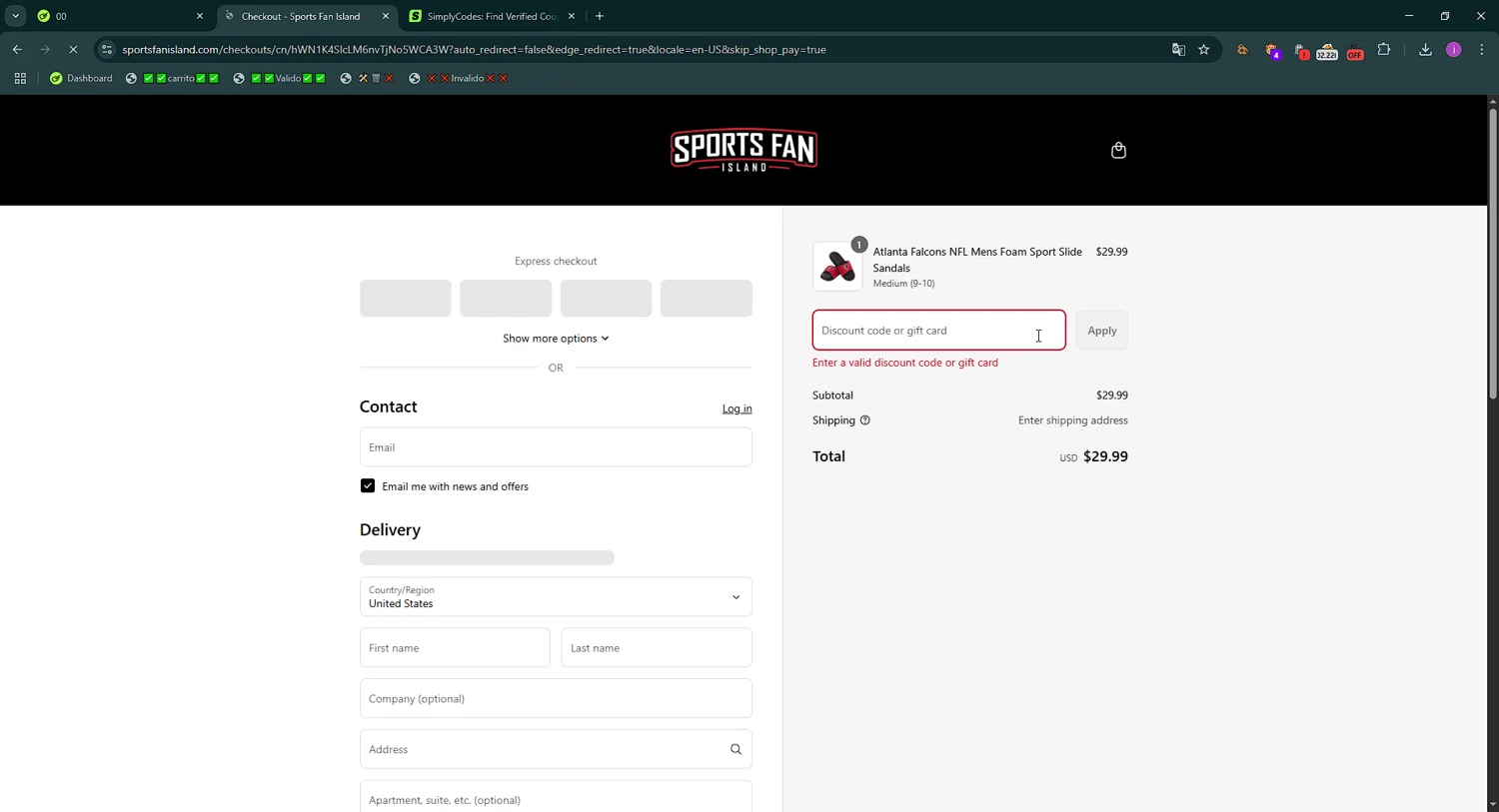 Sports Fan Island discount code screenshot showing code HOP30 applied at Sports Fan Island checkout page. Uploaded by SimplyCodes community member WonderMaverick6123 on Aug 2, 2025