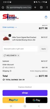 Welcome10 coupon verification screenshot