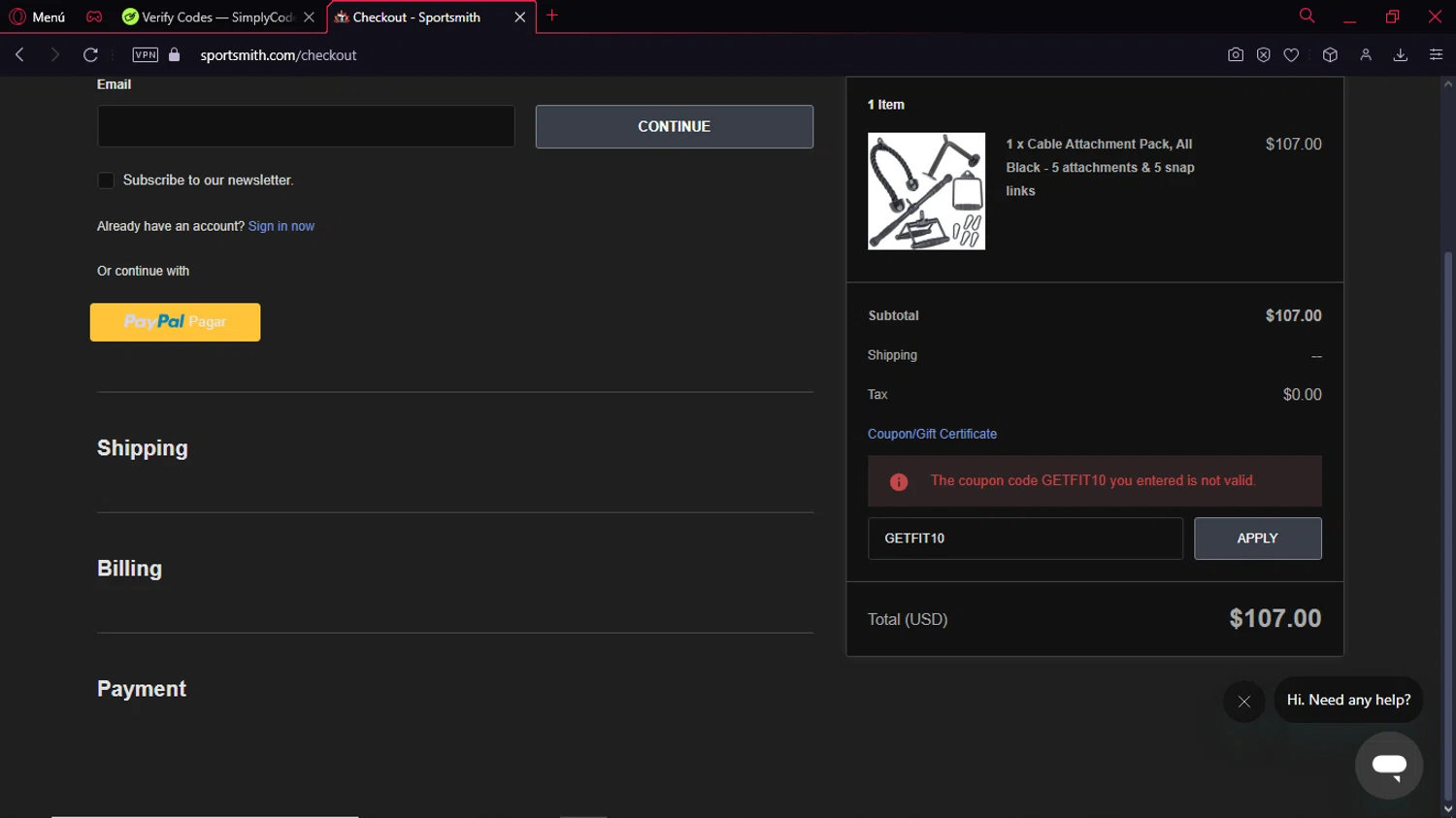 SportSmith coupon code screenshot showing code GETFIT10 applied at SportSmith checkout page. Uploaded by SimplyCodes community member MoneyTitan8787 on Feb 1, 2025