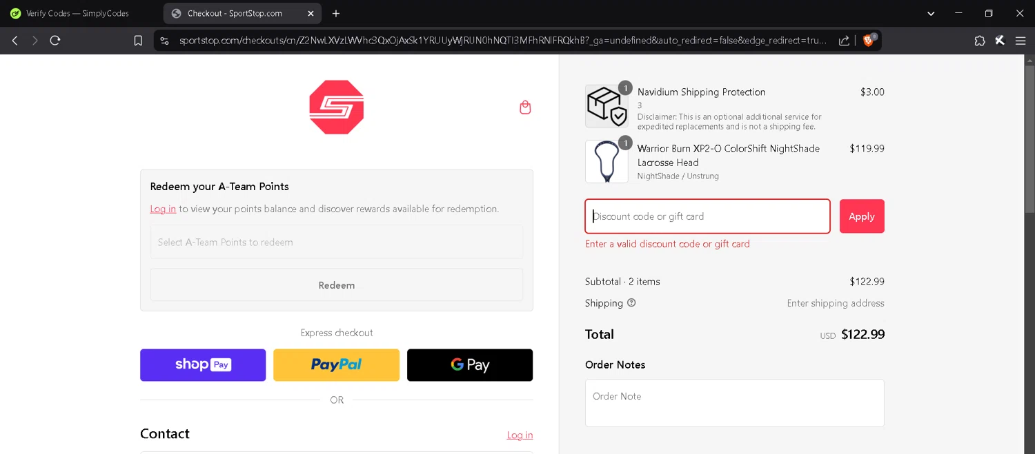 Sportstop.com discount code screenshot showing code EPOCH20 applied at Sportstop.com checkout page. Uploaded by SimplyCodes community member MadaraUchiha07 on Feb 25, 2025