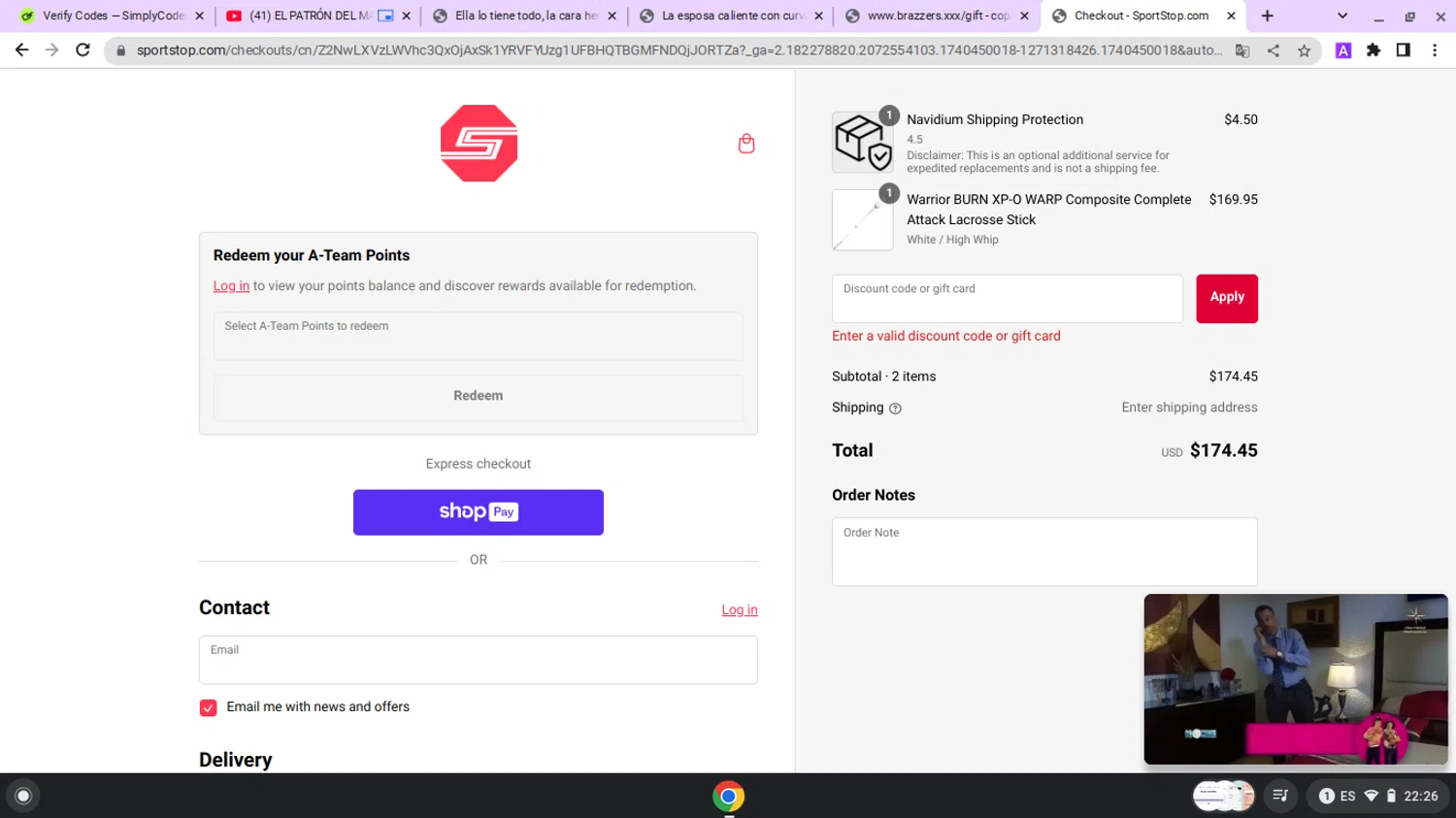 Sportstop.com discount code screenshot showing code EPOCH20 applied at Sportstop.com checkout page. Uploaded by SimplyCodes community member lapampita on Feb 25, 2025
