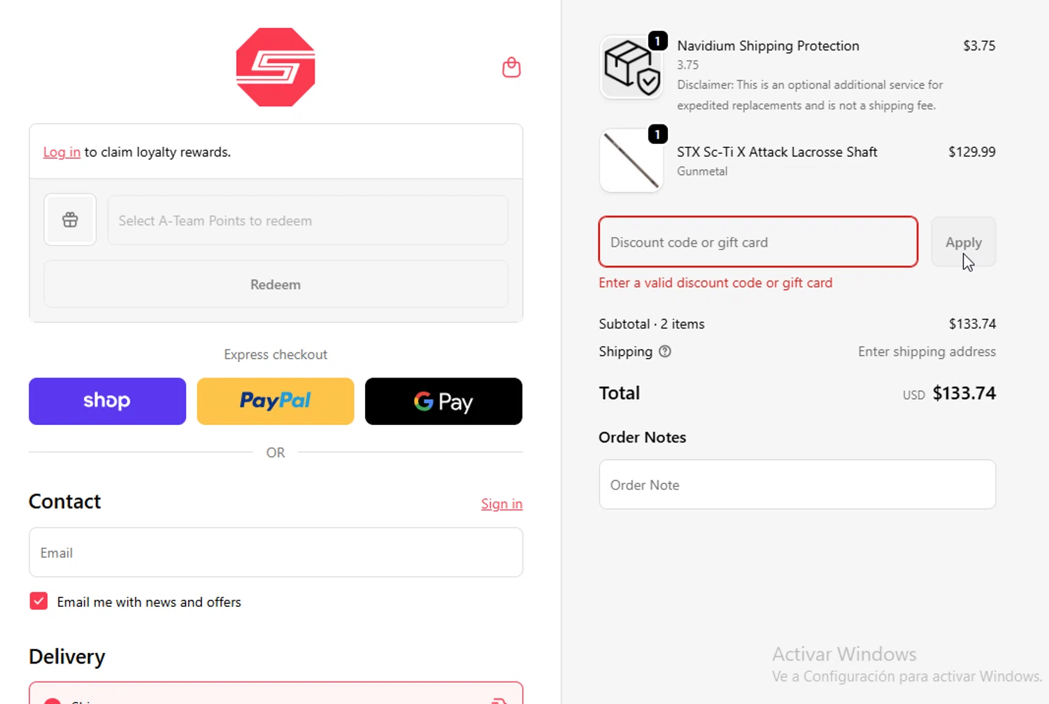 Sportstop.com discount code screenshot showing code UFIWHREFW7438O applied at Sportstop.com checkout page. Uploaded by SimplyCodes community member ligthYA on Feb 11, 2026