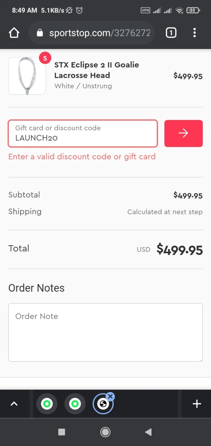 Sportstop.com checkout page showing Sportstop.com discount code box | Screenshot taken by SimplyCodes community member on May 9, 2021