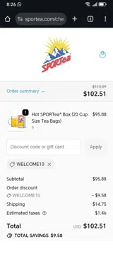 WELCOME10 coupon verification screenshot