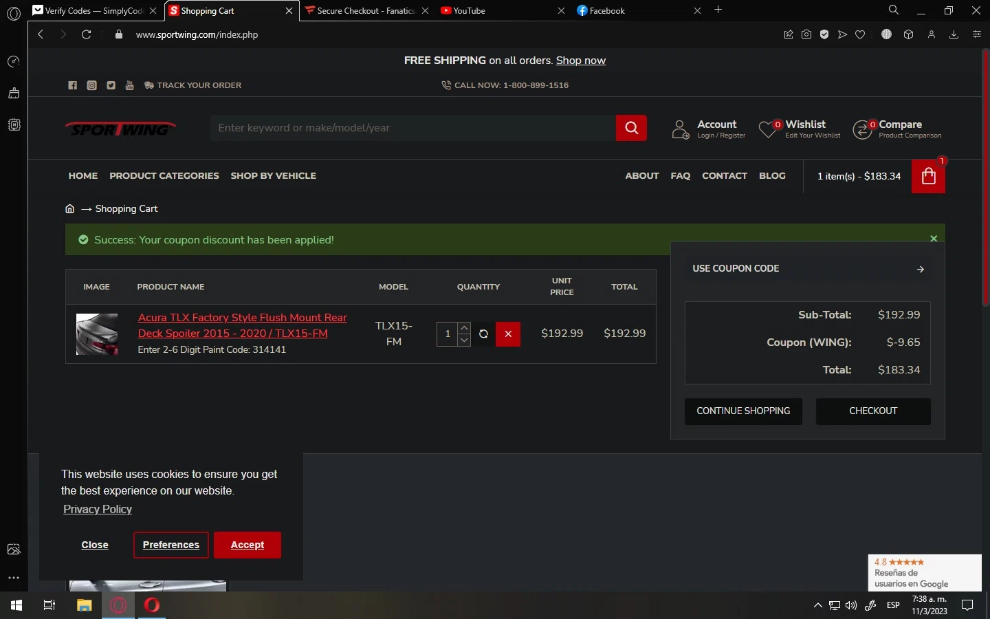 where to use Sportwing promo code box