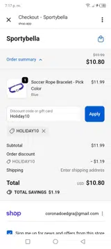 Holiday10 coupon verification screenshot
