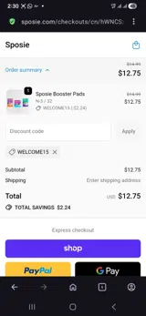 Welcome15 coupon verification screenshot