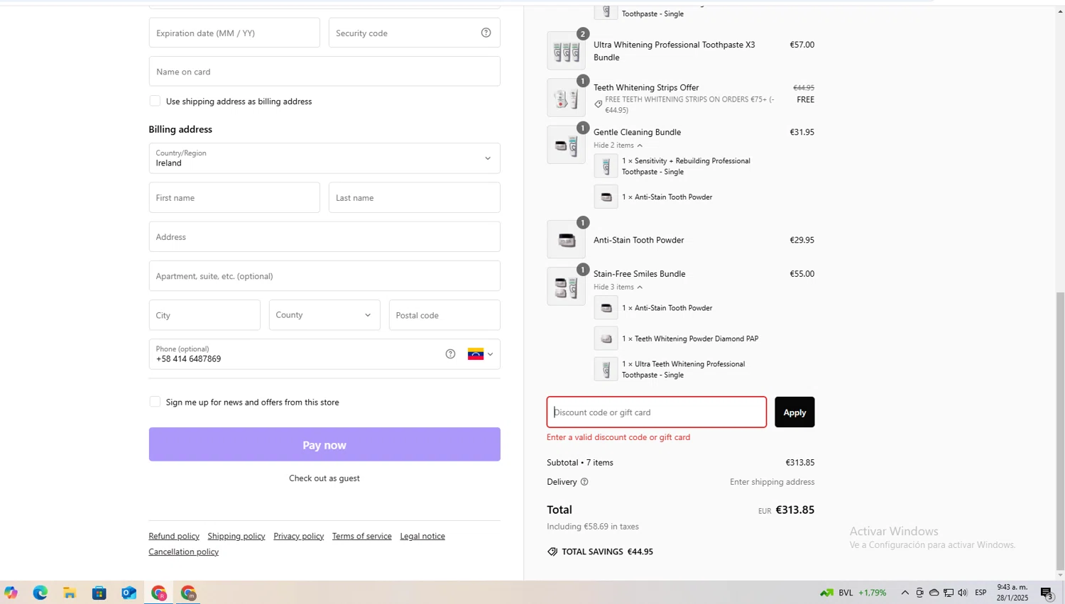 Spotlight Oral Care discount code screenshot showing code EXTRA15 applied at Spotlight Oral Care checkout page. Uploaded by SimplyCodes community member ShieldWarden5142 on Jan 28, 2025