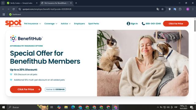 Spot Pet Insurance checkout page showing Spot Pet Insurance discount code box | Screenshot taken by SimplyCodes community member on Mar 10, 2025