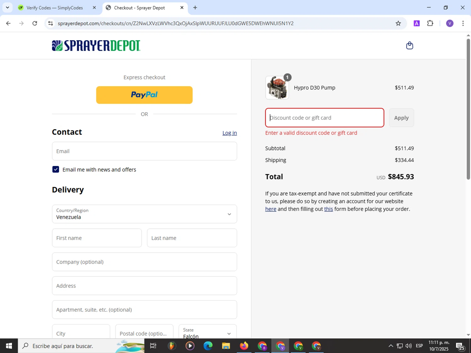 Sprayer Depot discount code screenshot showing code FREEDOM10 applied at Sprayer Depot checkout page. Uploaded by SimplyCodes community member Satoru_gojo on Jul 11, 2025