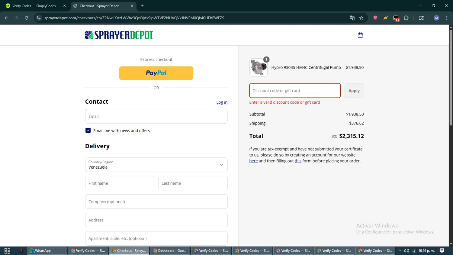 Sprayer Depot discount code screenshot showing code FREEDOM10 applied at Sprayer Depot checkout page. Uploaded by SimplyCodes community member VoucherCurator824 on Jul 11, 2025
