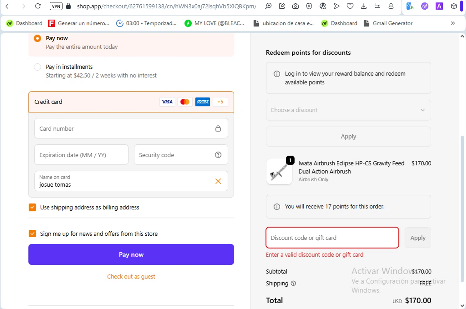 SprayGunner discount code screenshot showing code 10OFFABD applied at SprayGunner checkout page. Uploaded by SimplyCodes community member ScanSaver5253 on Oct 10, 2025