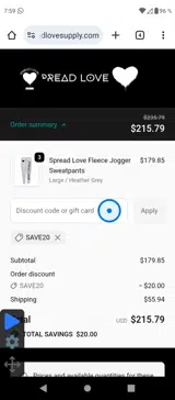 save20 coupon verification screenshot