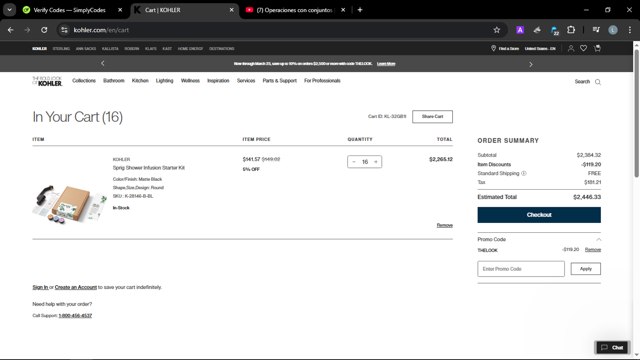 Sprig by Kohler checkout page showing Sprig by Kohler promo code box | Screenshot taken by SimplyCodes community member on Mar 9, 2025