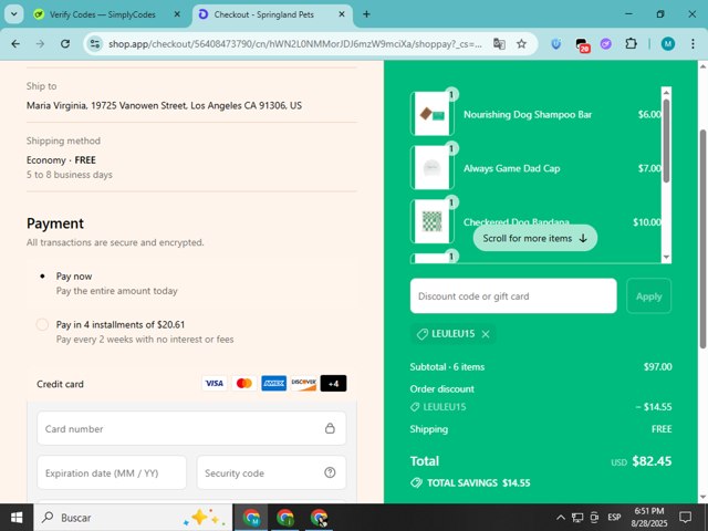 Springer checkout page showing Springer coupon code box | Screenshot taken by SimplyCodes community member on Aug 28, 2025