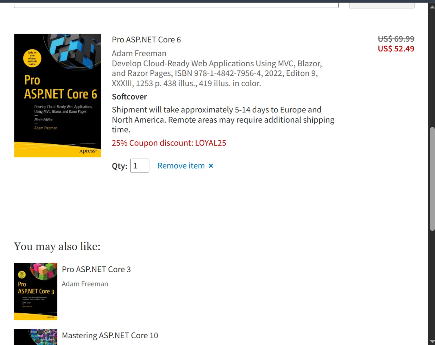 SpringerLink coupon code screenshot showing code LOYAL25 applied at SpringerLink checkout page. Uploaded by SimplyCodes community member ValiantLion5897 on Dec 19, 2025