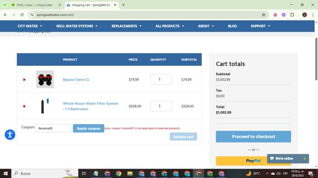 SpringWell checkout page showing SpringWell coupon code box | Screenshot taken by SimplyCodes community member on Aug 29, 2025