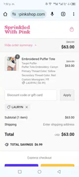 Sprinkled with Pink coupon verification screenshot