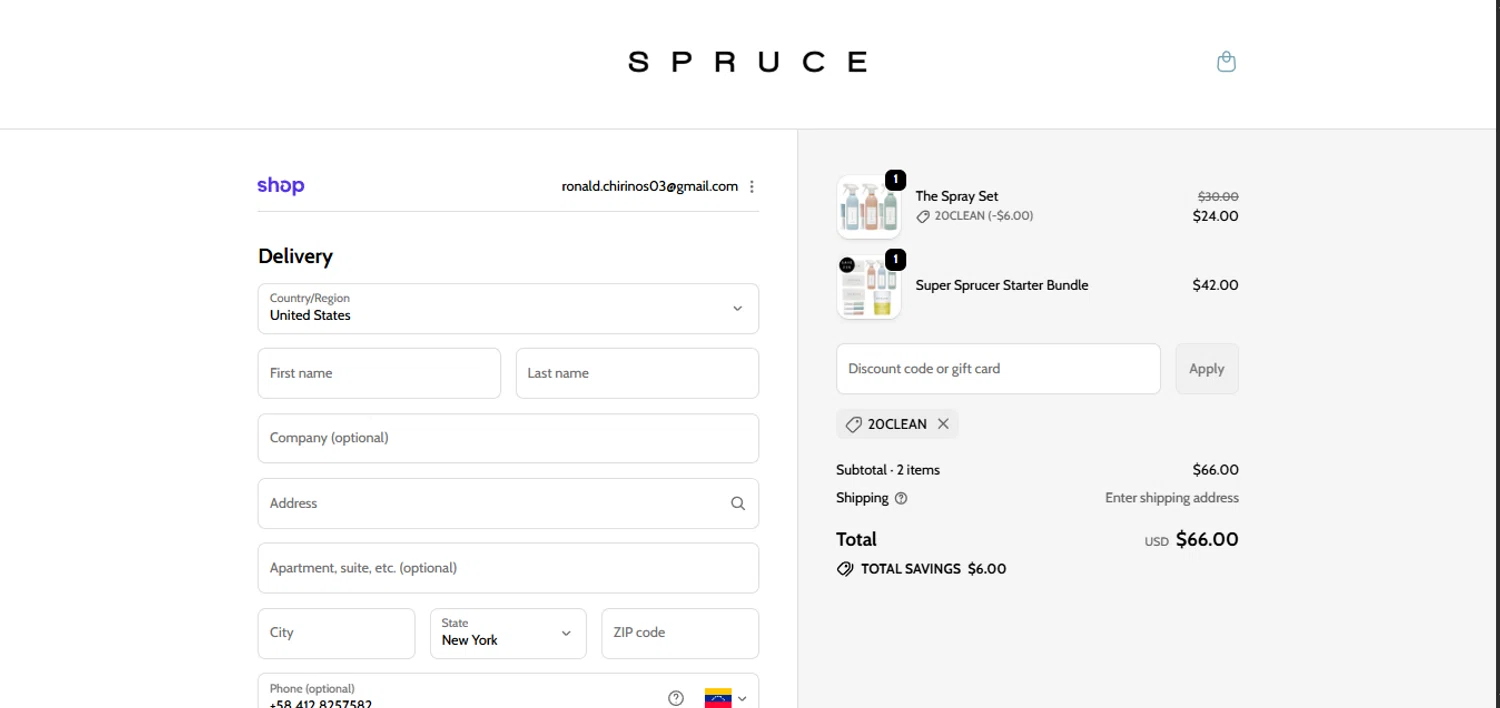 SPRUCE checkout page showing SPRUCE coupon code box | Screenshot taken by SimplyCodes community member on Feb 3, 2026