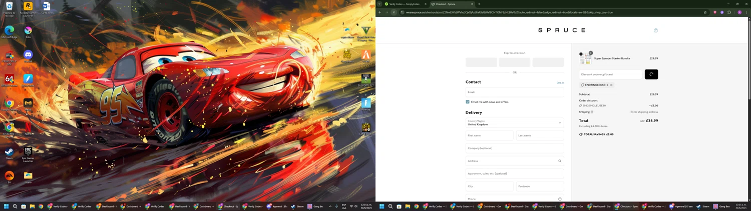 SPRUCE coupon code screenshot showing code ENDSINGLEUSE10 applied at SPRUCE checkout page. Uploaded by SimplyCodes community member RoyalSentinel4577 on Jun 30, 2025